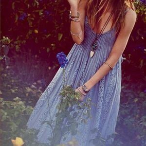 Fp One Victorian Lace Dress Grey Sky M