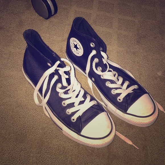 Navy blue leather converse