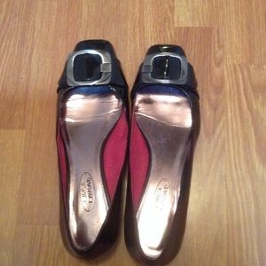 Circa Joan & David black buckled patent flat.