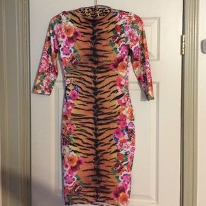 Tiger & Floral Print Midi Dress 🌸🐯🌺
