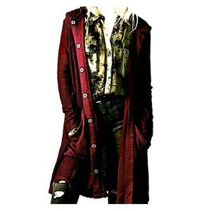 Marled Yarn Hooded Drapey Jacket Burgundy S