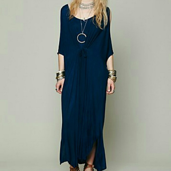 Cold Shoulder Long Kaftan Indigo S/m