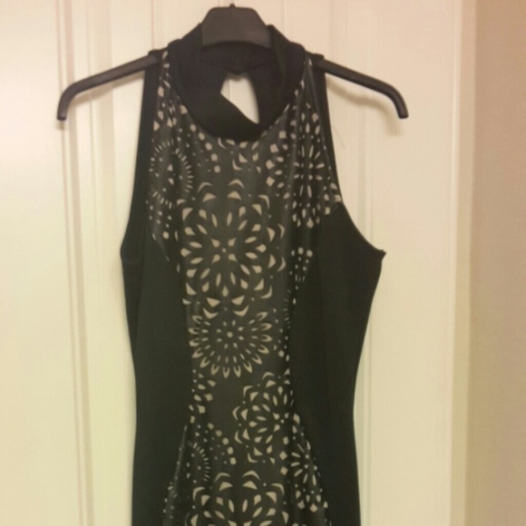 Laser cut nude and black halter dress