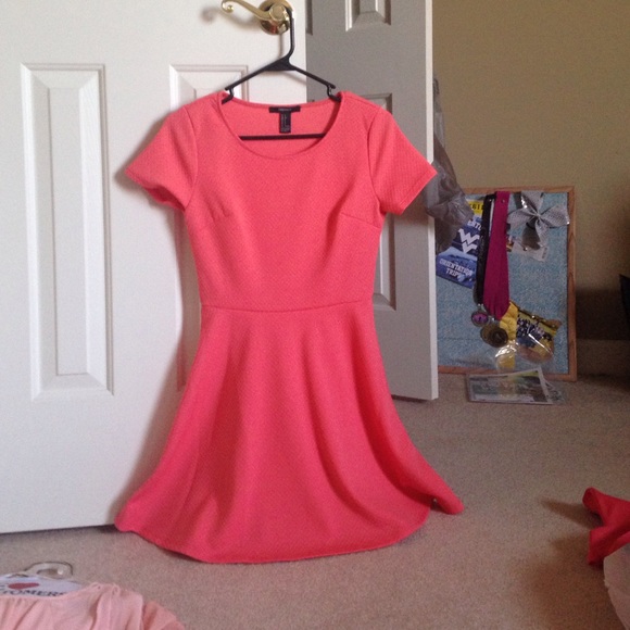 Quilted, coral pink skater dress