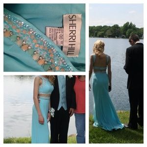 Sherri Hill light blue 2 piece prom dress