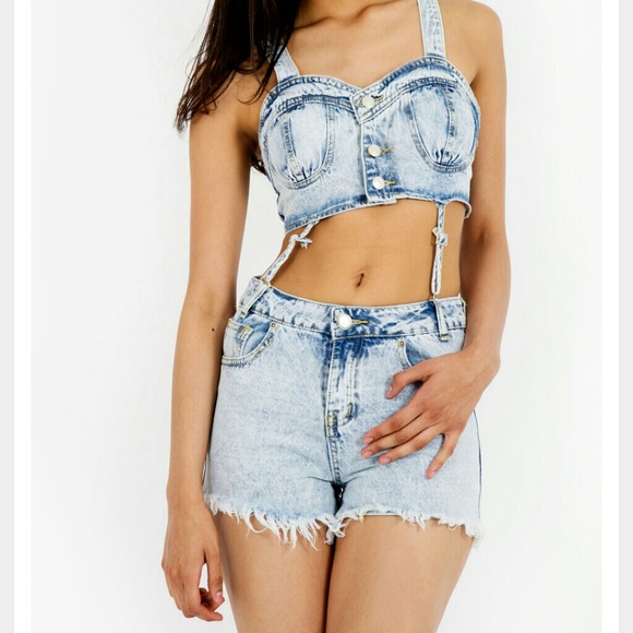 Denim cutout overalls