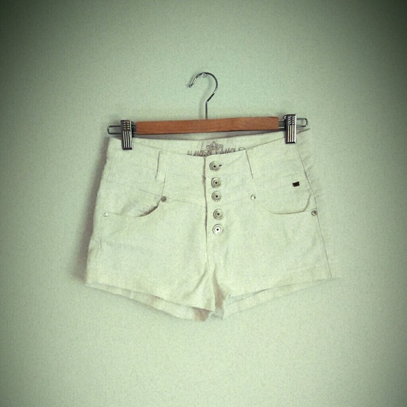 White Denim Five-Button High Waist Shorts