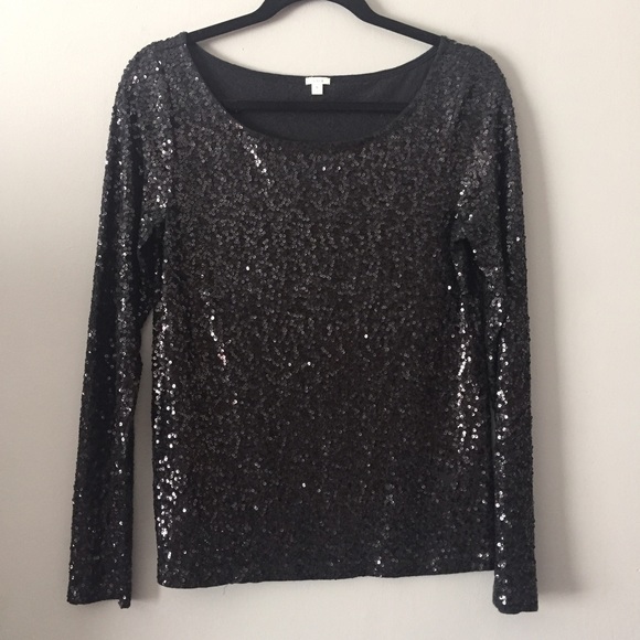 J. Crew Black Sequin Long Sleeve Top - Picture 3 of 4