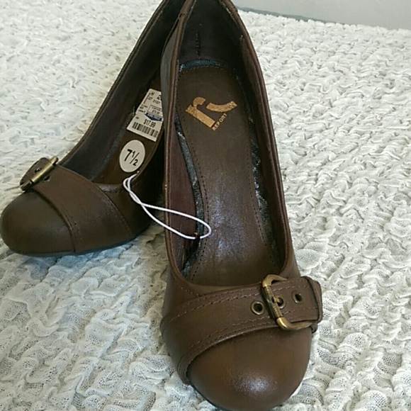 Brown Wedge Pumps with Buckle