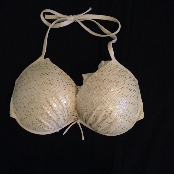 Victoria's Secret White Sequin Push Up Bikini Top