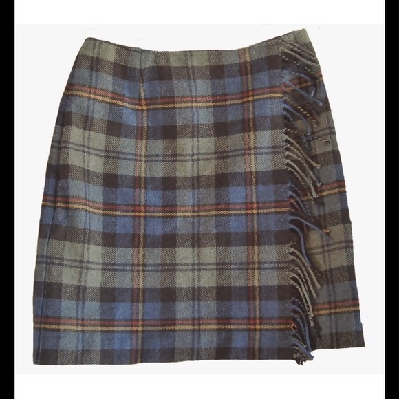 Talbots Plaid Wool Wrap Skirt with Fringe