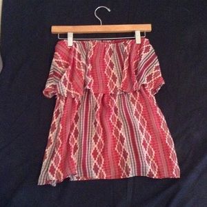 Red Printed Flowy Strapless Top