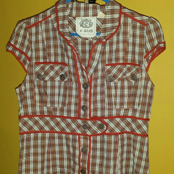 NWOT E-Klah orange plaid dress