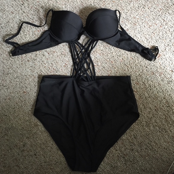 Black retro high waist bathing suit