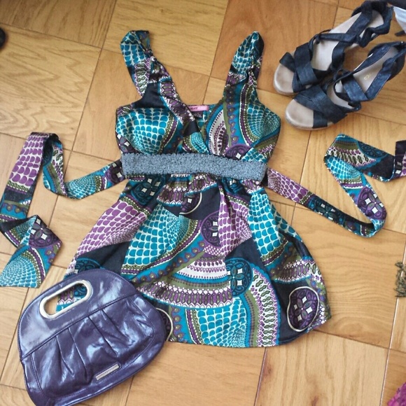 Silky Multi-colored Print Top with tie in the back