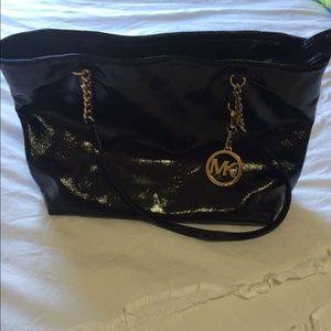 Michael Kors black patent leather handbag