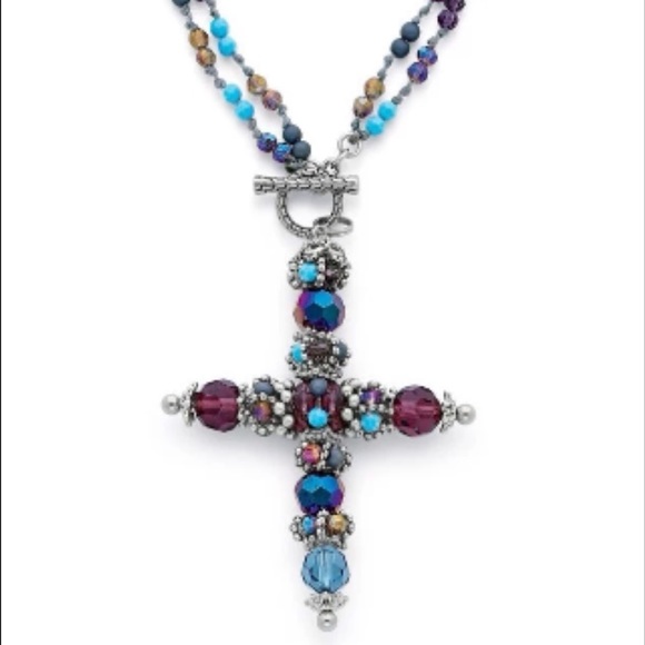 Large crystal beaded cross statement necklace new