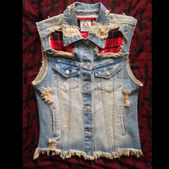 UNIF distressed denim trucker vest