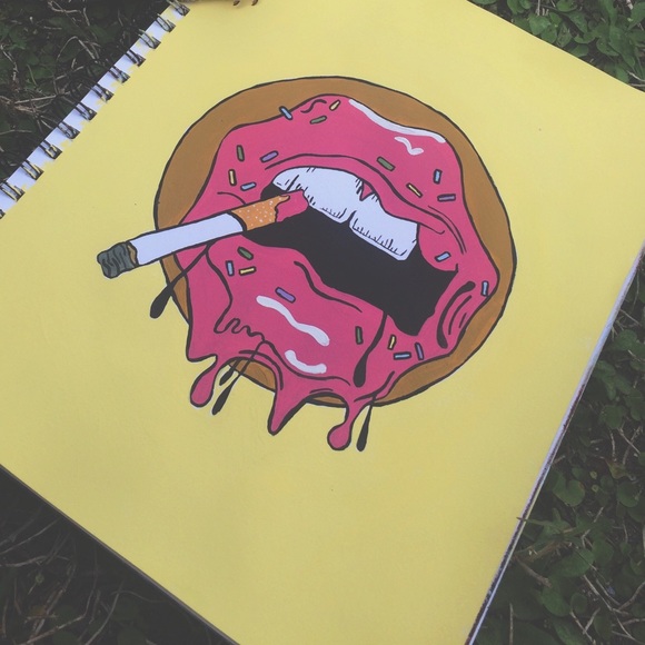 donut smoking painting on paper