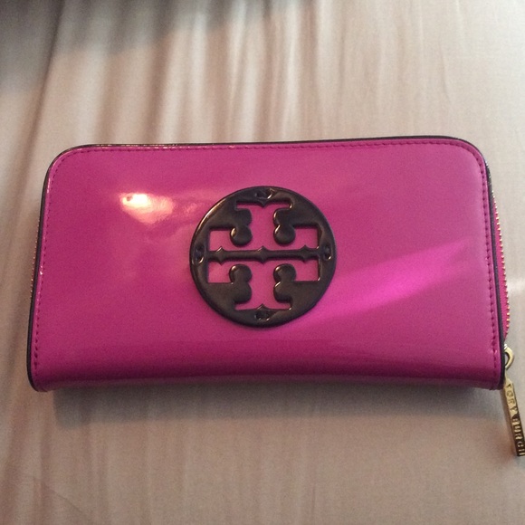 Tory Burch Raspberry and Navy Continental Wallet