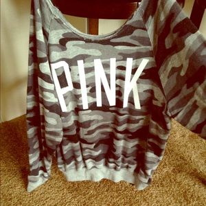 Camo Light Weight Off the Shoulder Sweatshirt