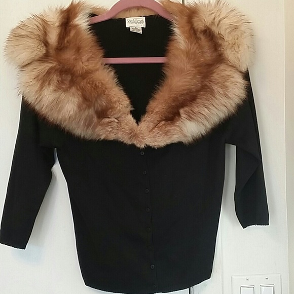 Willi Smith Fur Collar Silk Sweater M - Picture 2 of 14