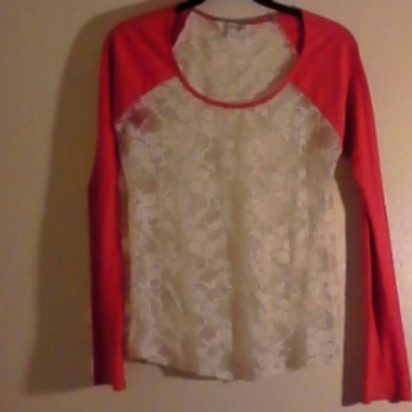 Long orange sleeve lace top