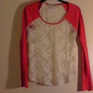 Long orange sleeve lace top