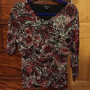 Black, pink and white print peasant-like top