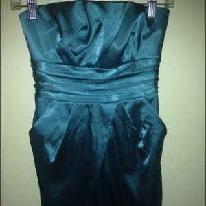 Teal/dark green strapless dress with pockets