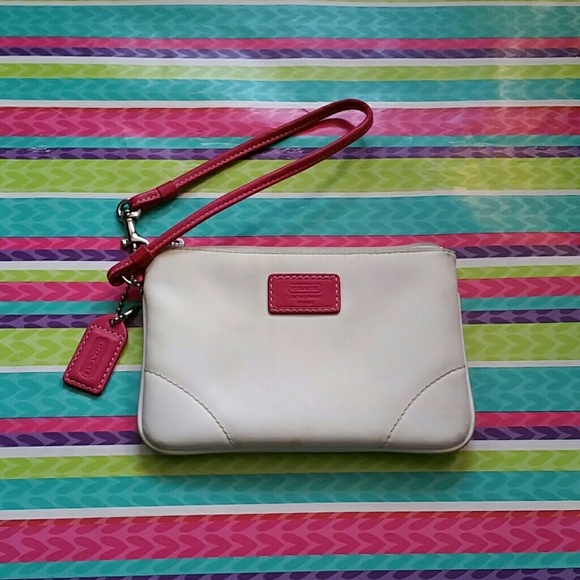 Pink white coach wristlet