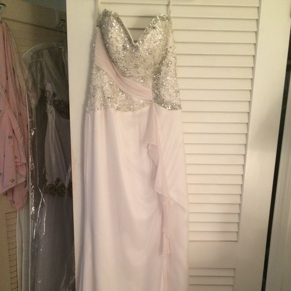 White and silver prom dress