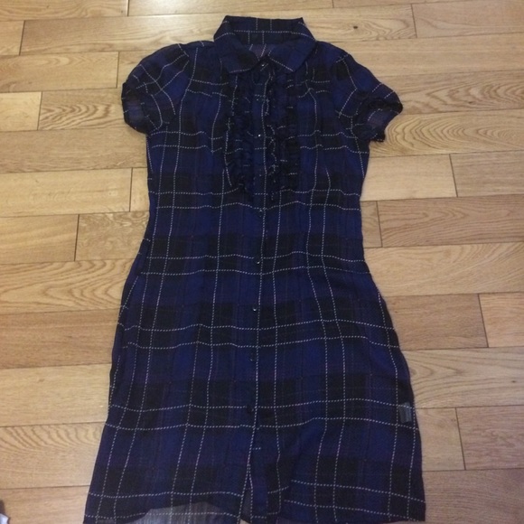 Casual Blue Plaid Dress