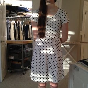 Worn once, black and white poka dotted dress!