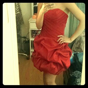 Red strapless dress