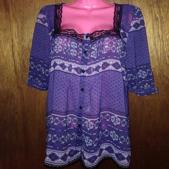 Full tilt Polyester Lace Design Ruffle Shirt!