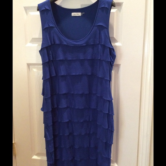 Calvin Klein blue knit ruffle dress 14 never worn