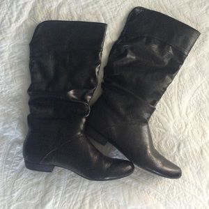 Black Slouch Faux Leather Boots