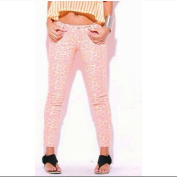 Peach Leopard Skinny Jeans