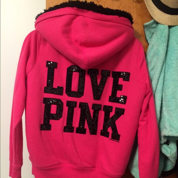 VS PINK fur lined zip bling hoodie
