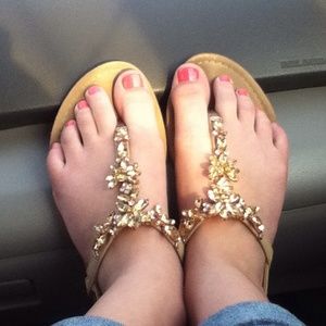 Tan and gold statement sandals size 7.5