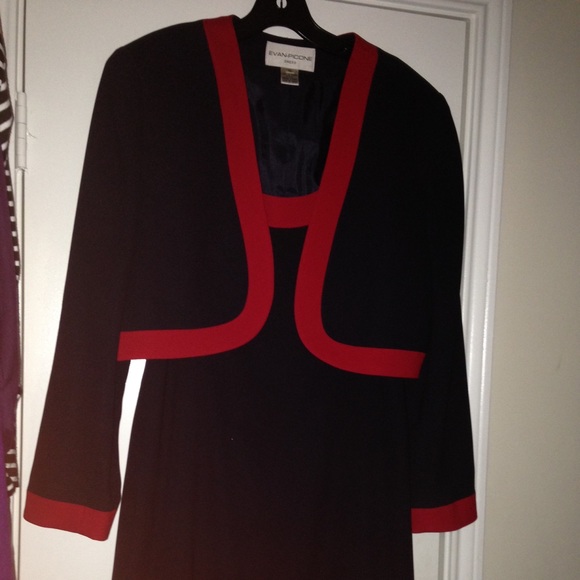 Blue red trimmed suit dress