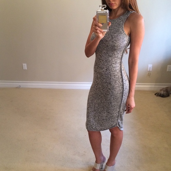 • SOLD • Grey Knit Sleeveless Midi Dress S L - Picture 4 of 4