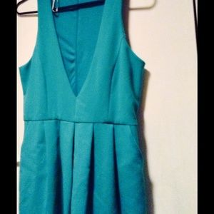 Low V-line Skater Turquoise Dress