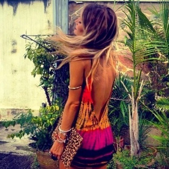 Tie die tat and boa dress