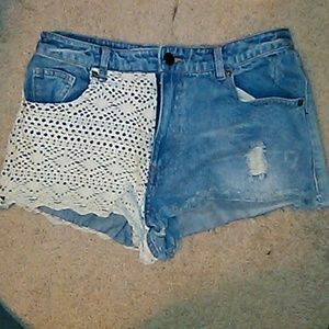 Laced Blue Jean Shorts