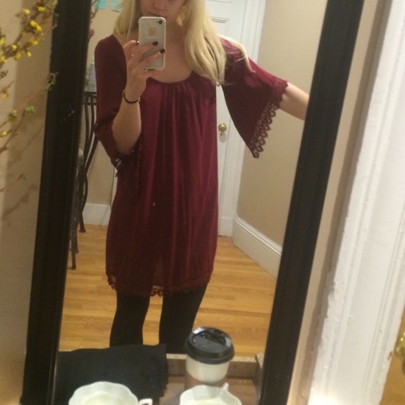 Long, flowy maroon tunic
