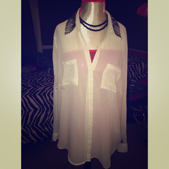 Long Sleeve Shirt with bedazzled collar