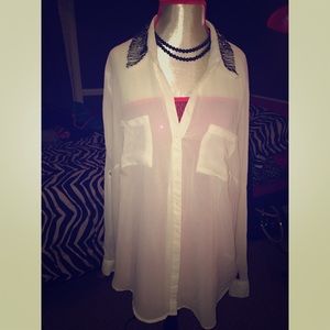 Long Sleeve Shirt with bedazzled collar