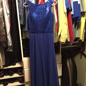 Royal Blue Sequined Backless Prom Dress